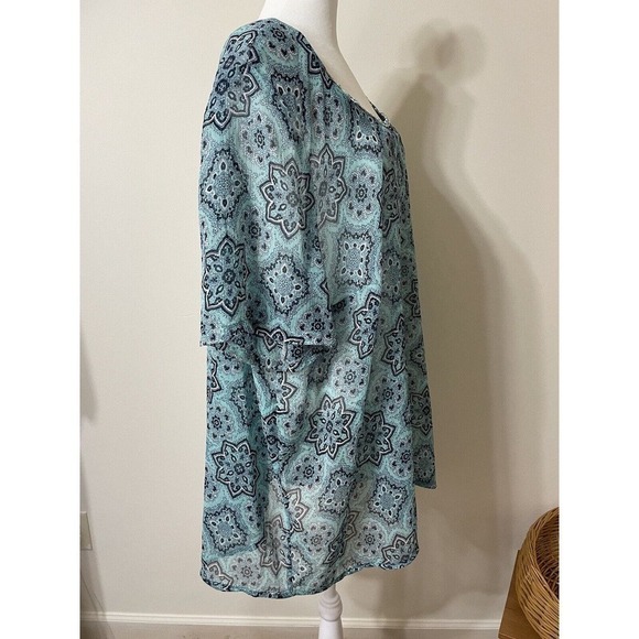 Womens Plus 3X Spring Career Casual Semi Sheer Short Sleeved Blue Handmade Tunic - Picture 8 of 8